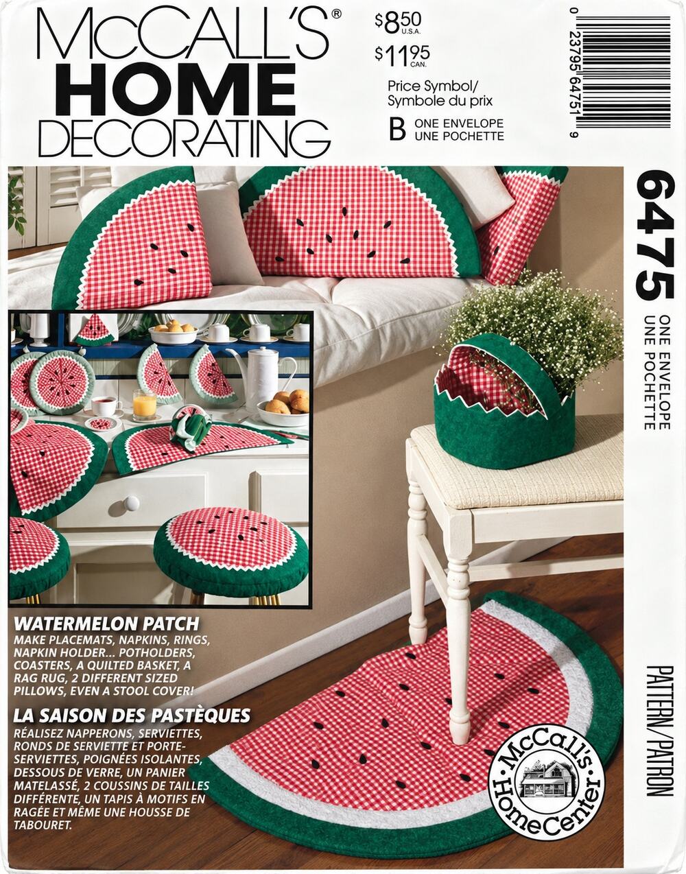 Vtg McCalls Home Decorating Uncut Craft Sewing Pattern Watermelon Patch 6475